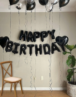 Шар гирлянда "Happy Birthday", Чёрный